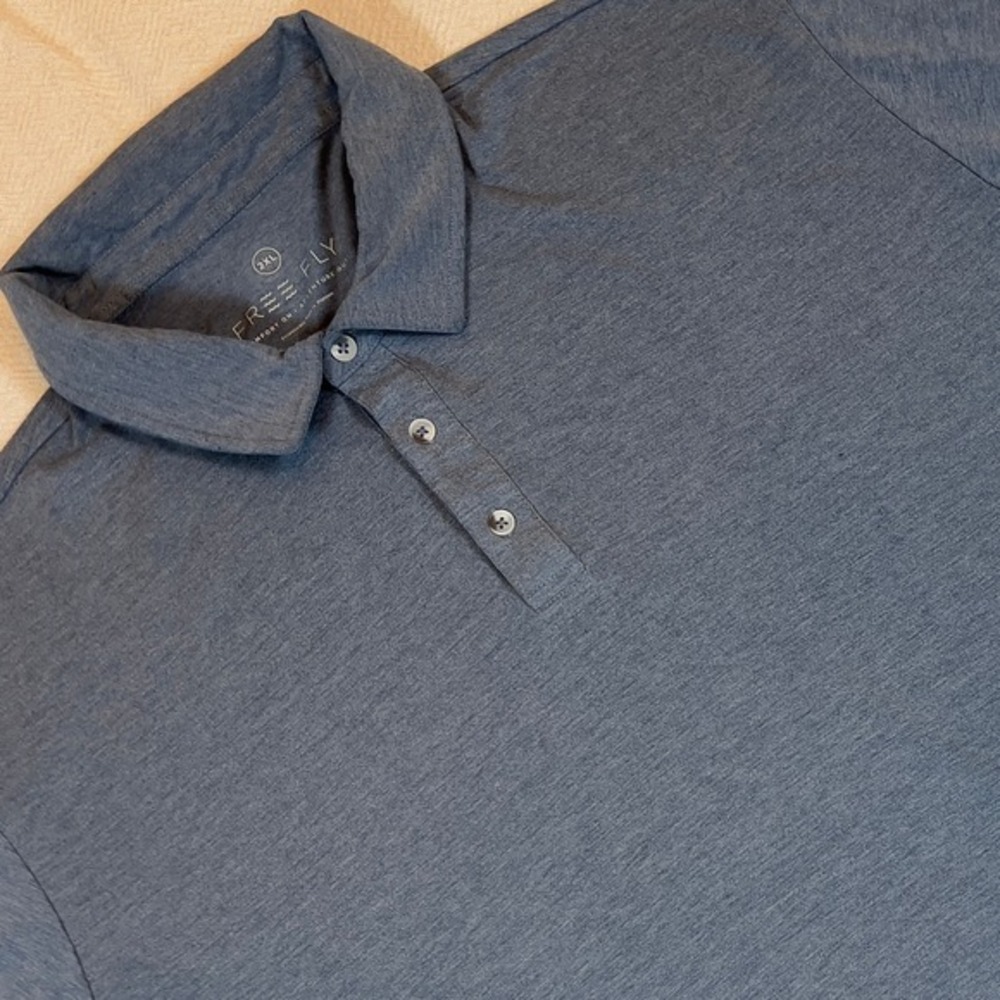 Free Fly Mens Size 2XL Polo Shirt Comfort Performance Bamboo Blue